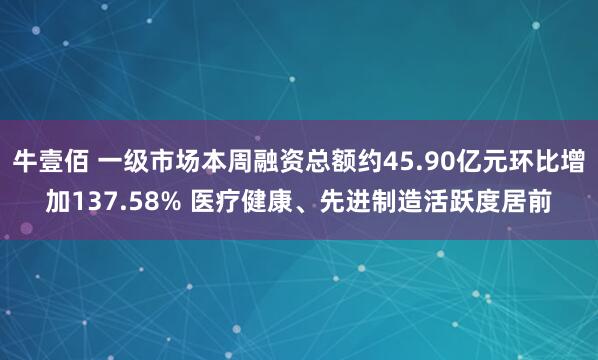 牛壹佰 一级市场本周融资总额约45.90亿元环比增加137.58% 医疗健康、先进制造活跃度居前